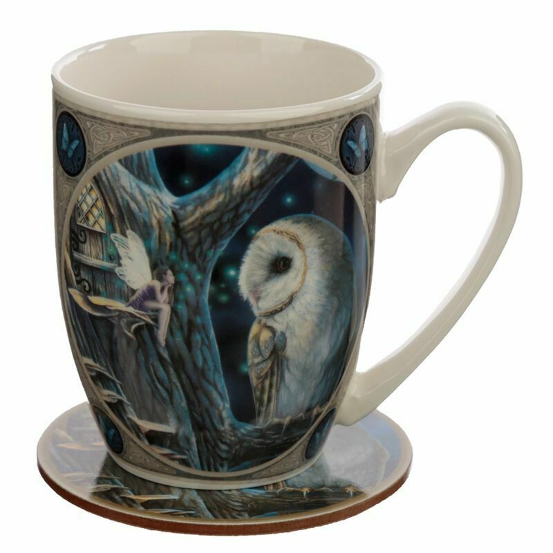 Taza de Porcelana y Posavasos Cuento Hada y Búho