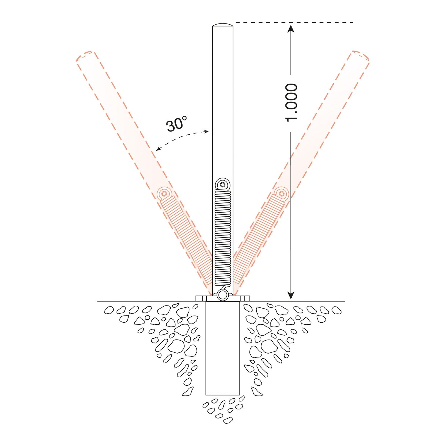 MORION SWING zelfoprichtende afzetpaal, rood/wit, betonneren.