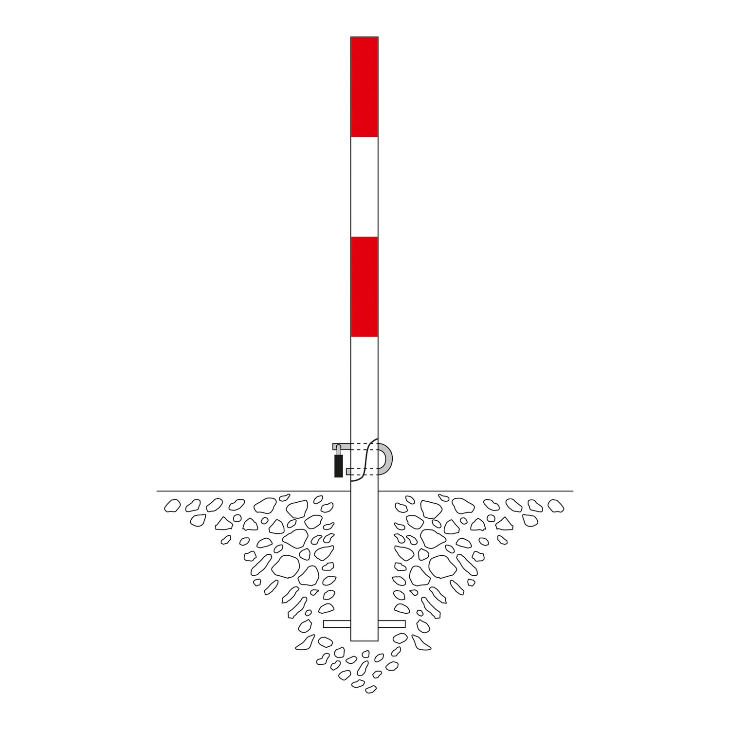SCHUPO Kip-Paal  60mm Ø betonneren, rood/wit, beugel incl.