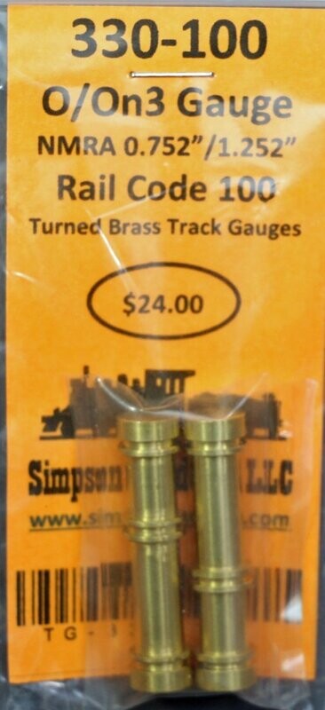 330-100 - O/On3 Gauge Rail Code 100 Turned Brass Track Gauge