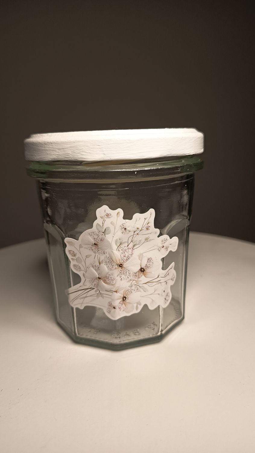 Geschenkglas Blumen weiss 10cm hoch