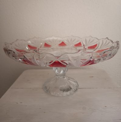 Vintage Walther Glas Fußschale / Tafelaufsatz – 30 cm – Rot/Klarglas Vintage Walther Glas Fußschale / Tafelaufsatz – 30 cm – Rot/Klarglas