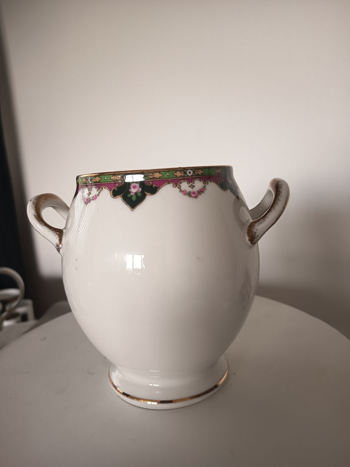 Antike Limoges Porzellanurne / Ziervase mit Henkeln – U.C. Limoges France – 14 cm