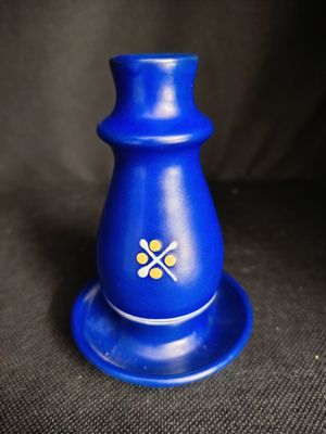 Kerzenständer aus Ton Blau Bemalt 12cm Hoch
