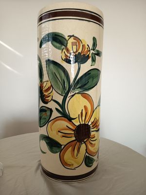 Vintage Keramik Schirmständer / Bodenvase 47 cm handbemalt Blumen Dekor 70er Jahre