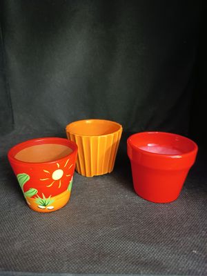 3er Set Mini Blumentöpfe rot/orange