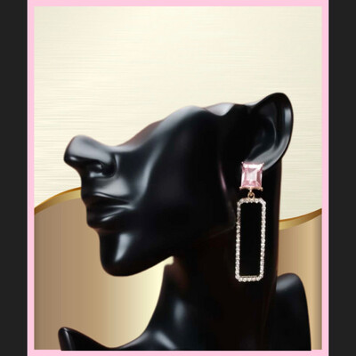 PINK &amp; RHINESTONE DROP EARRINGS 