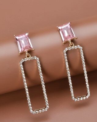 PINK &amp; RHINESTONE DROP EARRINGS 