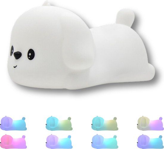 Honden RGB lampje - USB oplaadbaar - Kinderlampje - Nachtlamp Hond - Nachtlampje Baby - Slaaplampje - Touch Multi kleur - LED verlichting - Zacht Siliconen - USB oplaadbaar