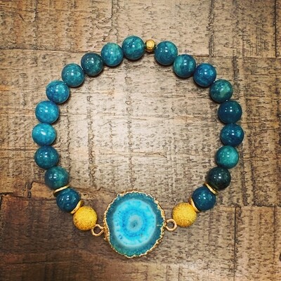 Apatite Beads & Druzy Pendant Bracelet Apatite Beads & Druzy Pendant Bracelet