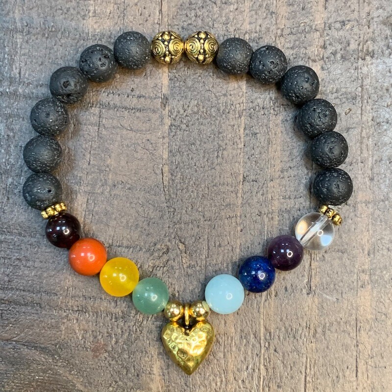 Chakra Balancing Bracelet: Gold Hammered Heart Chakra Balancing Bracelet: Gold Hammered Heart