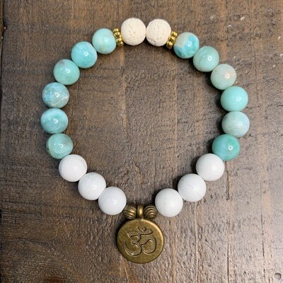 Larimar & Howlite Bracelet-Antique Gold Accents Larimar & Howlite Bracelet-Antique Gold Accents