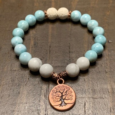 Larimar & Howlite Bracelet-Copper Tree of Life Larimar & Howlite Bracelet-Copper Tree of Life