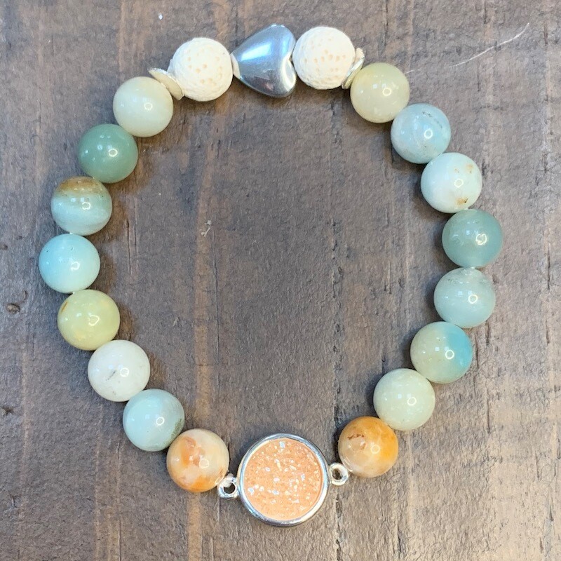 Amber Druzy & Amazonite Beads Bracelet-8mm Amber Druzy & Amazonite Beads Bracelet-8mm