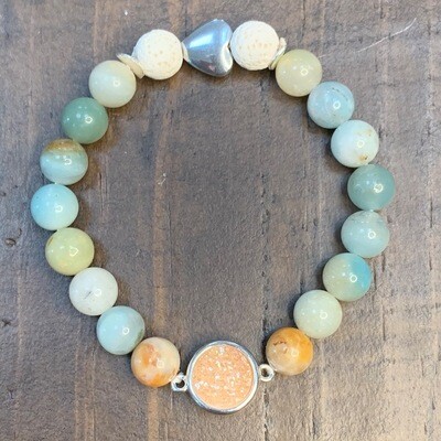 Amber Druzy & Amazonite Beads Bracelet Amber Druzy & Amazonite Beads Bracelet