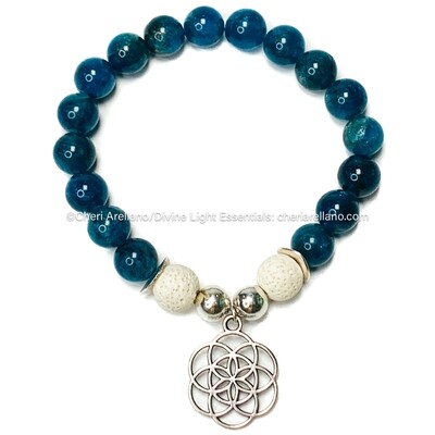 Apatite Bracelet: Silver Flower of Life Apatite Bracelet: Silver Flower of Life