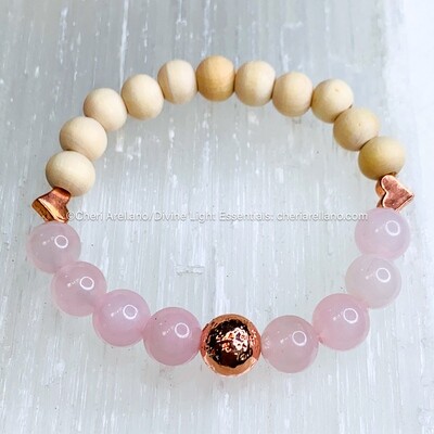 Rose Quartz Crystal & Wooden Beaded Bracelet Rose Quartz Crystal & Wooden Beaded Bracelet