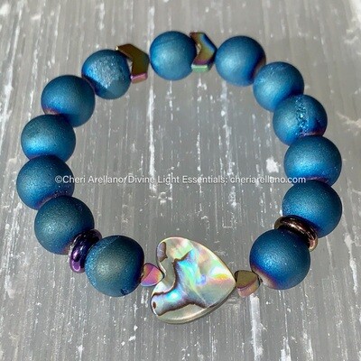 Indigo Druzy Beads Bracelet & Abalone Heart Pendant Indigo Druzy Beads Bracelet & Abalone Heart Pendant