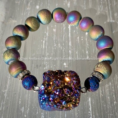 Rainbow Druzy Beads & Indigo Druzy Pendant Bracelet Rainbow Druzy Beads & Indigo Druzy Pendant Bracelet