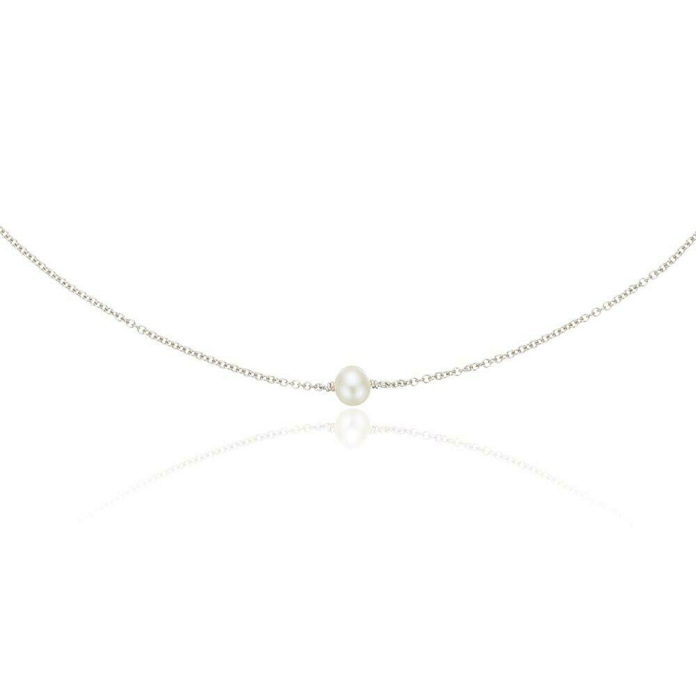 ​Silver plated necklace with natural pearl​, 6mm