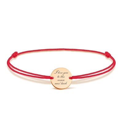 Gold plated bracelet with red string and individual engraving