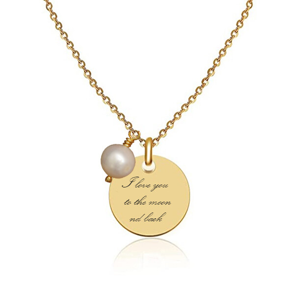 Gold plated pendant with Your engraved text + pearl