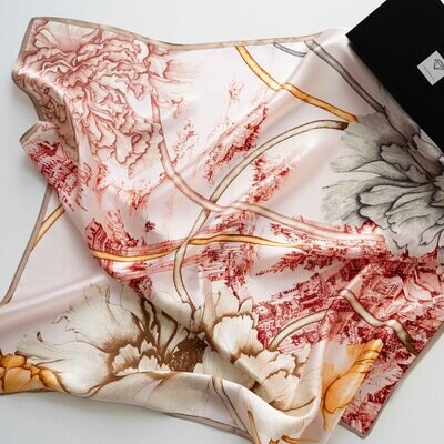 100% silk scarf "Pink Beige"