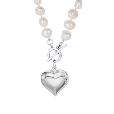 Natural pearl necklace "Silver heart"