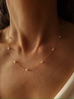 ​Gold plated necklace with natural pearls, 3-4mm