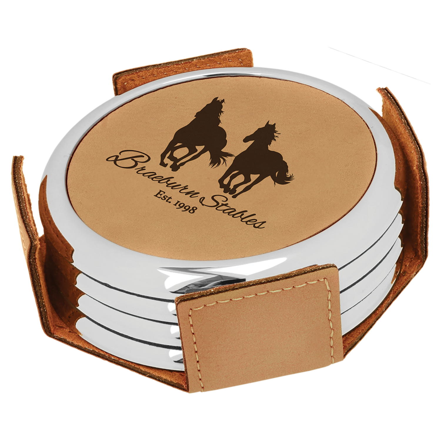 4 Piece Leatherette and Metallic Coaster Set