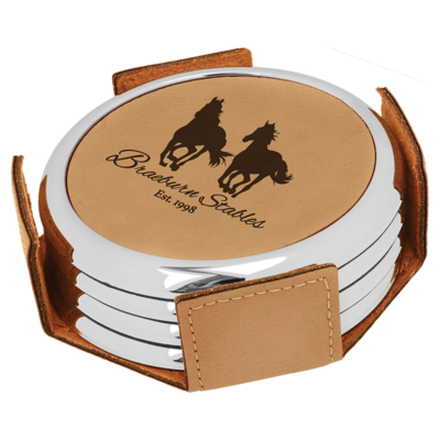 4 Piece Leatherette and Metallic Coaster Set