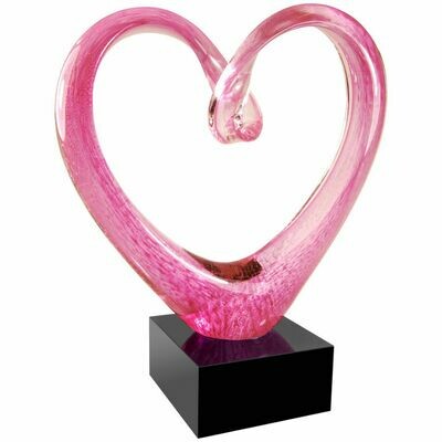 9&quot; Pink Glass Heart with Black Base