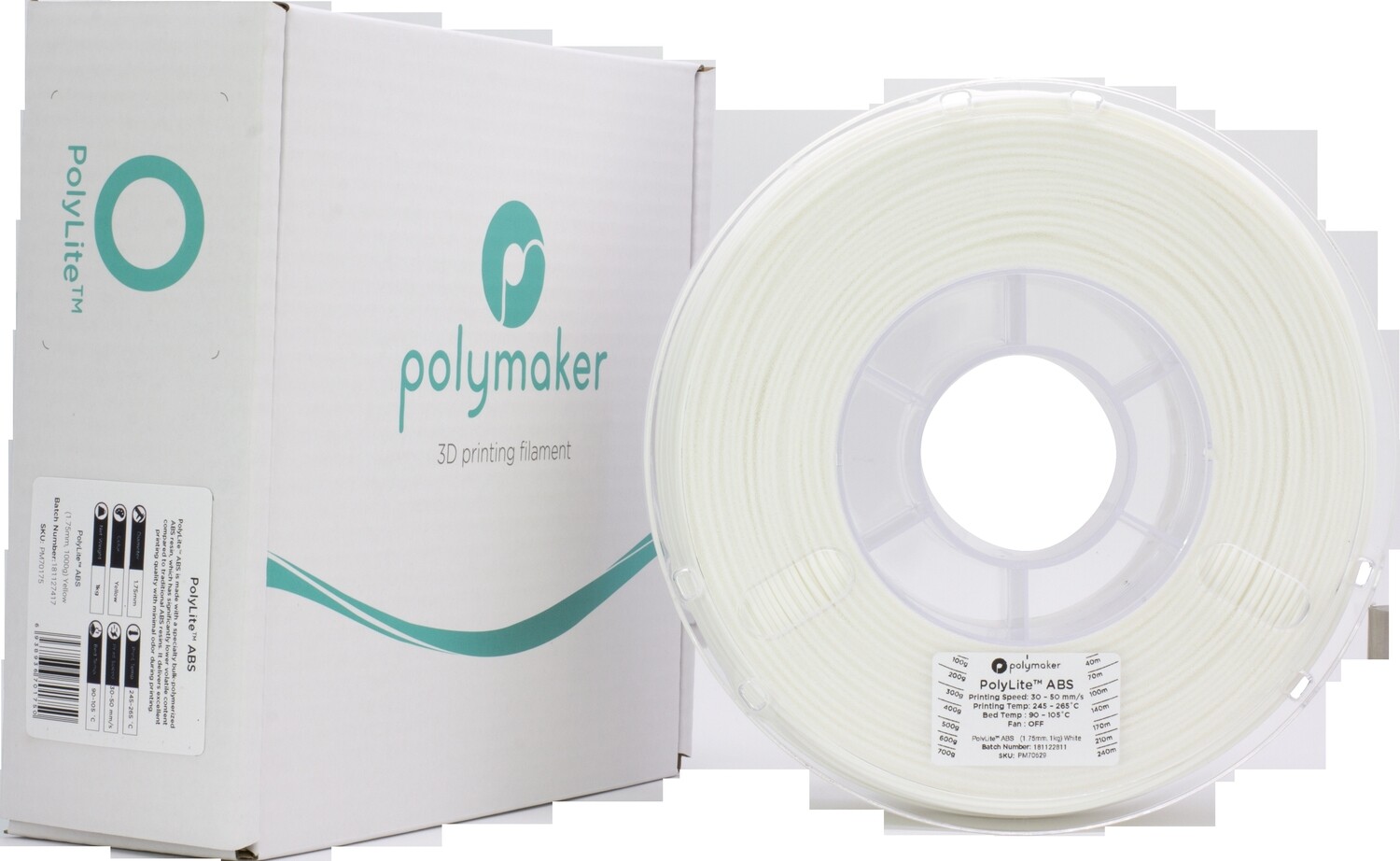 Polymaker PolyLite ABS (1.75mm, 1000g) blanc