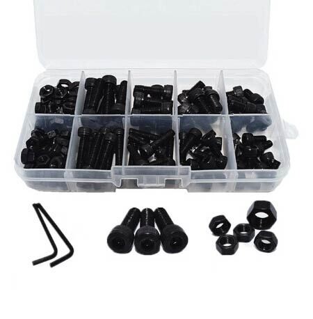 Kit d&#39;assortiment de boulons à tête hexagonale en acier au carbone différents diamètres M4 et M5 (144 pièces)