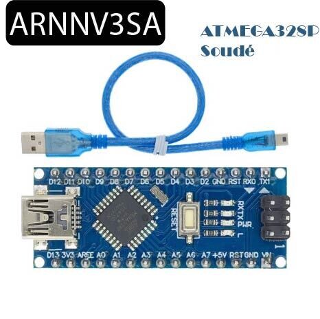 Microcontrôleur​ Nano V3.0 bleu avec câble usb compatible avec arduino nano CH340
