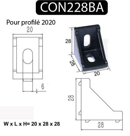 Connecteur de fixation d&#39;angle pour profilés série 2028 noir