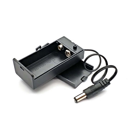 Compartiment de rangement de piles 9V PP3 avec couvercle + interrupteur ON/OFF + Fiche DC 2.1mm