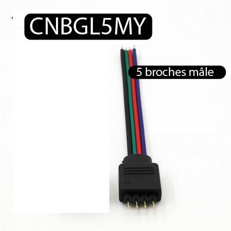 Connecteur mâle 5 broches pour contrôleur bande LED RGB RGBW 5050 3528 SMD noir