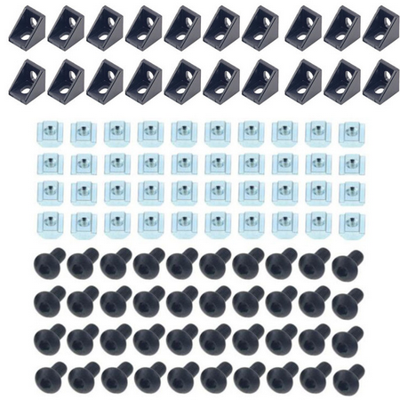 Set de connecteurs de Profilés en Aluminium 1 Support d&#39;Angle + 2 Écrous M5 à Rainure en T de la Série 20 + 2 Capuchons de Douille Hexagonaux M5 x 8 mm, série 2020 couleur noir