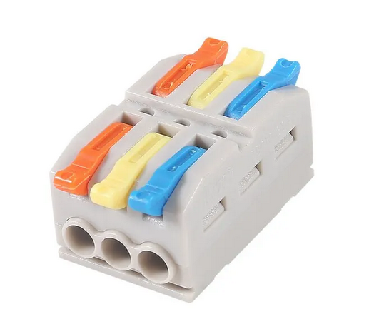 Lot de 5 Connecteurs rapides universels et compacts pour fil  3 broches avec trou courant maximum 32A, tension  maximum 400V
pour câbles 0.08-4mm²/28-12AWG