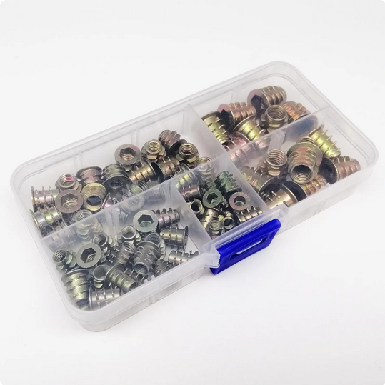 Set écrous d&#39;insertion plusieurs tailles, tête à six pans creux, ensemble de filetage pour structures en bois M5, M6, M8, 75 pièces par boîte