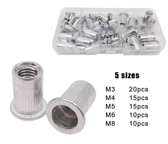 Set de 70 écrous à riveter en aluminium M3, M4, M5, M6, M8