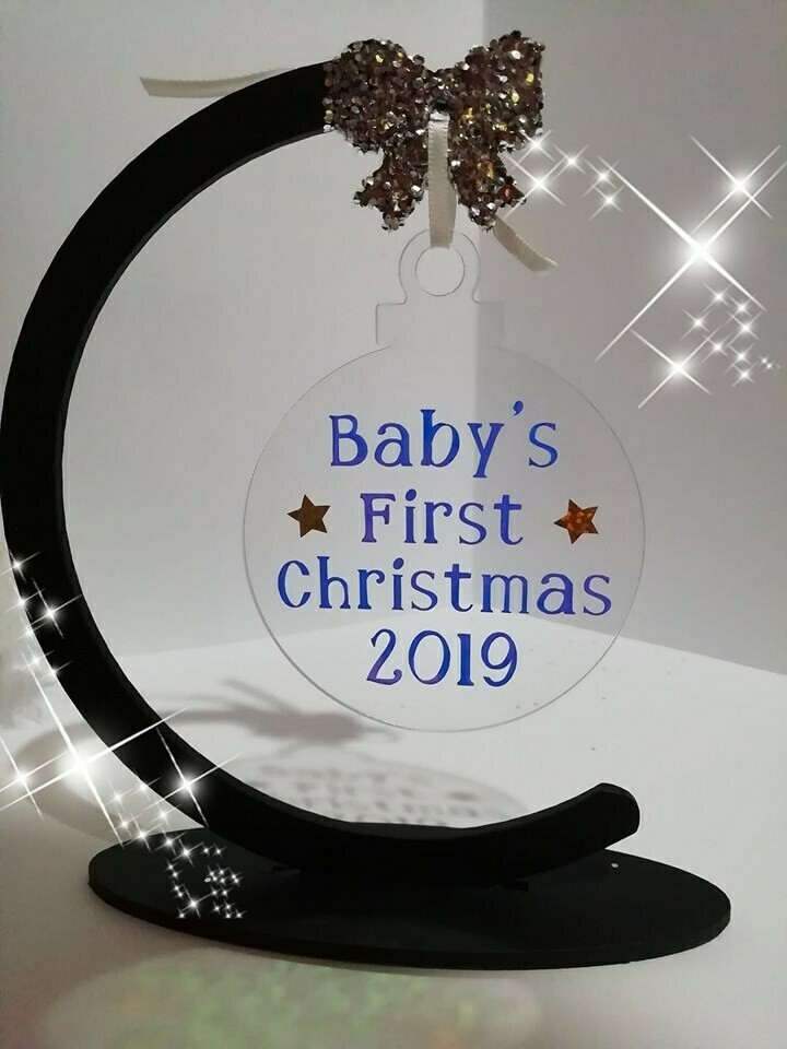 8cm Flat Acrylic baubles, Baby&#39;s First Christmas