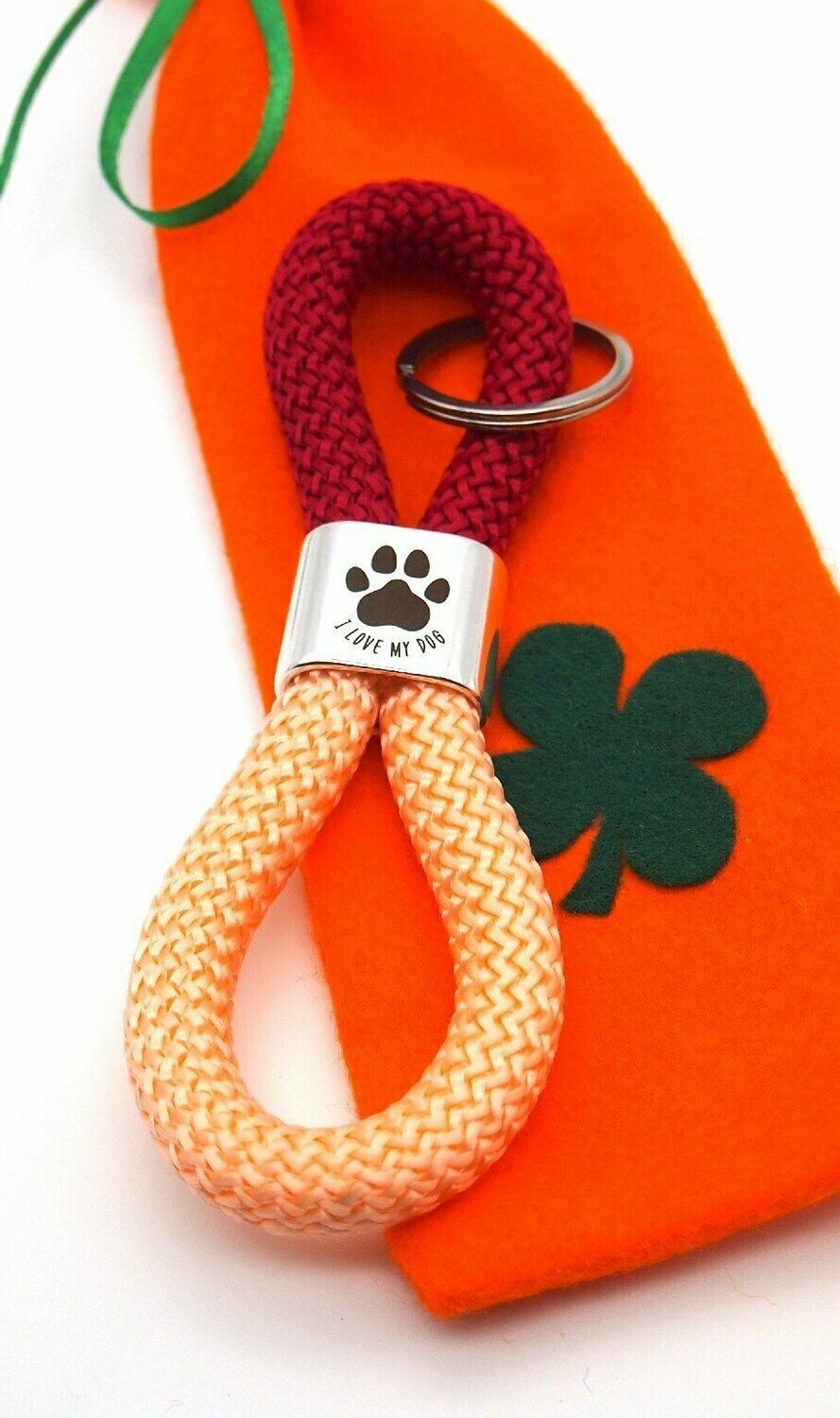 Klíčenka pro milovníky psů - I love my dog - vínová/meruňková - v dárkovém balení