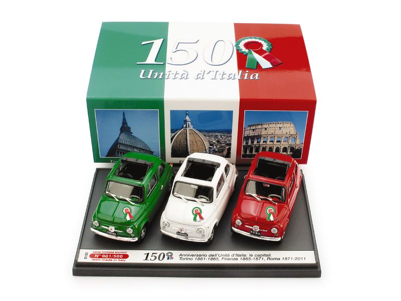 ​Fiat 500 trittico Verde-Bianco-Rosso &quot;viva l&#39;italia 150° anniversario 1861-2011&quot;