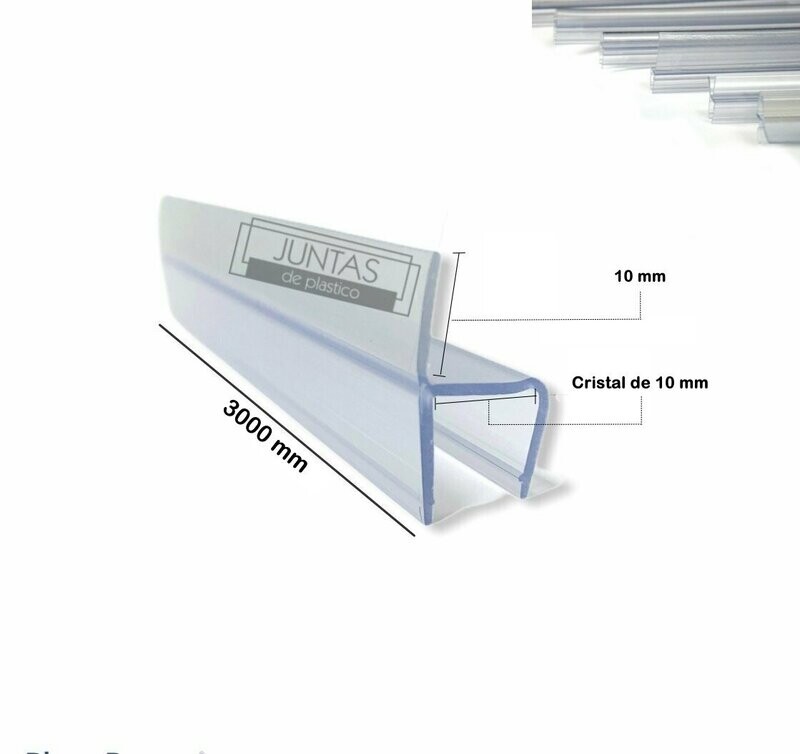 Junta para cerramiento en forma de (h), cristal de 10 mm, Largo: 3000 mm