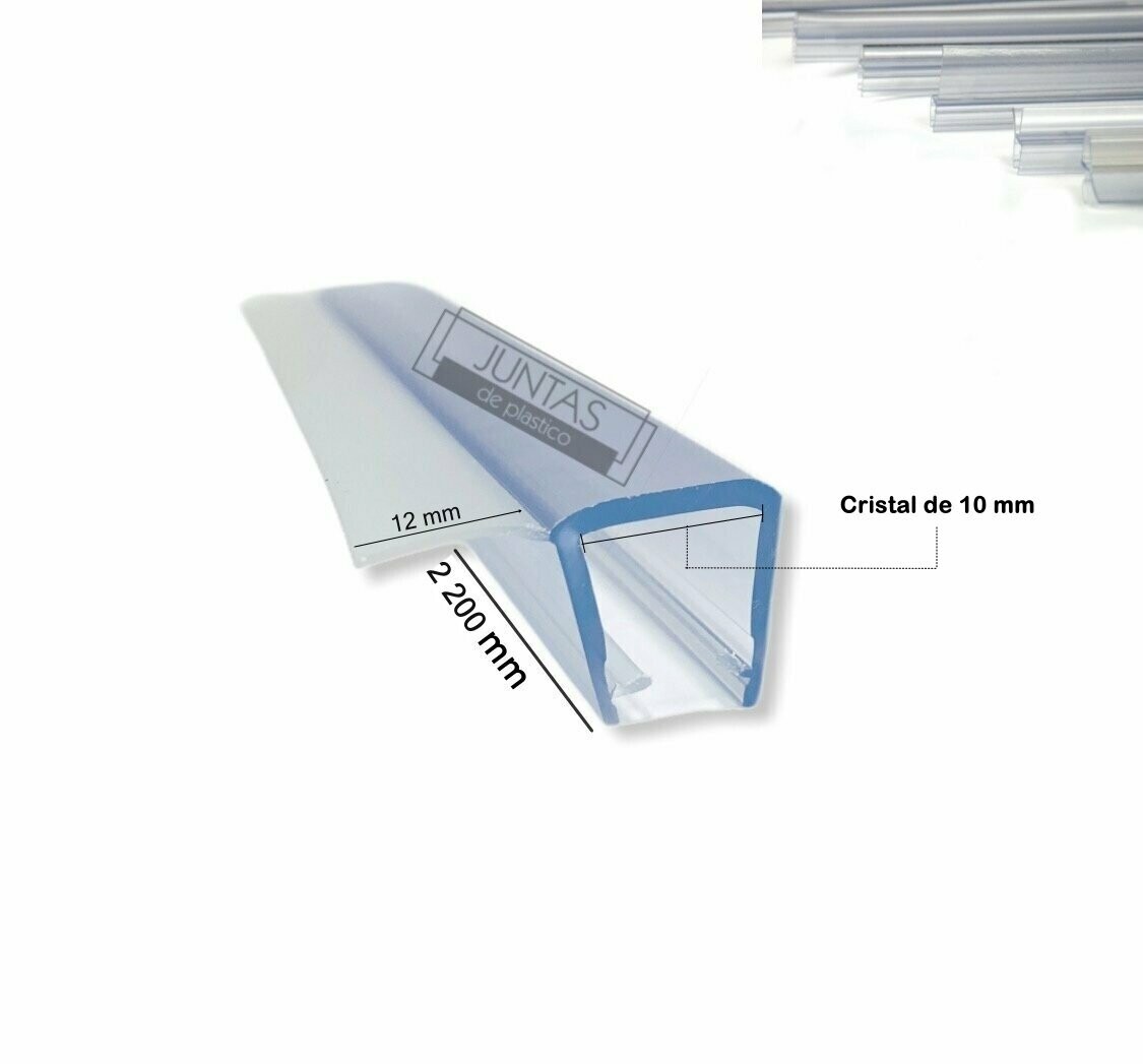 Junta para cerramiento en forma de (F), cristal de 10 mm, con la aleta de 12 mm, Largo: 2200 mm