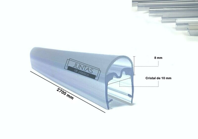 Junta para cerramiento y ducha en forma de (Globo),  cristal de 10 mm, Largo: 2700 mm