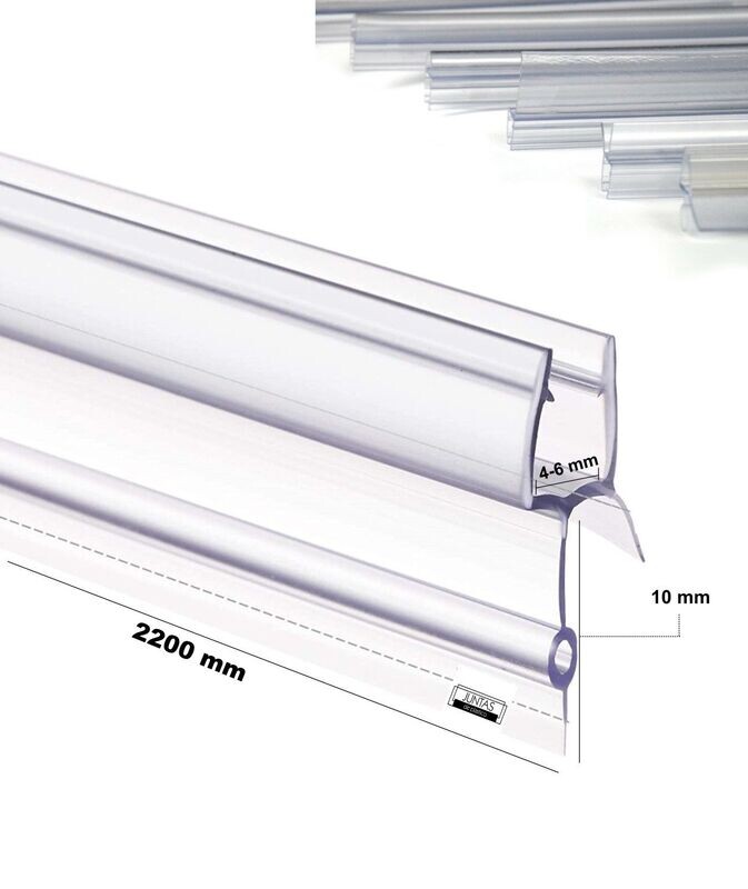 Junta de plastico  para ducha, vidrio: 4-6 mm, longitud: 2200 mm