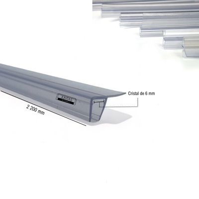 Junta para puerta de ducha en forma de (F), cristal de 6 mm, Largo: 2200 mm